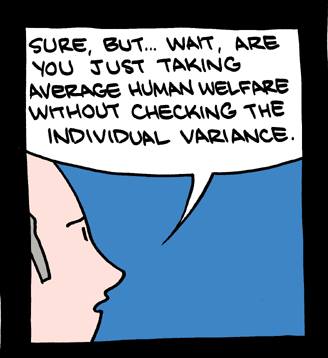 sure but wait are you just taking average human welfare withour checking the individual variance